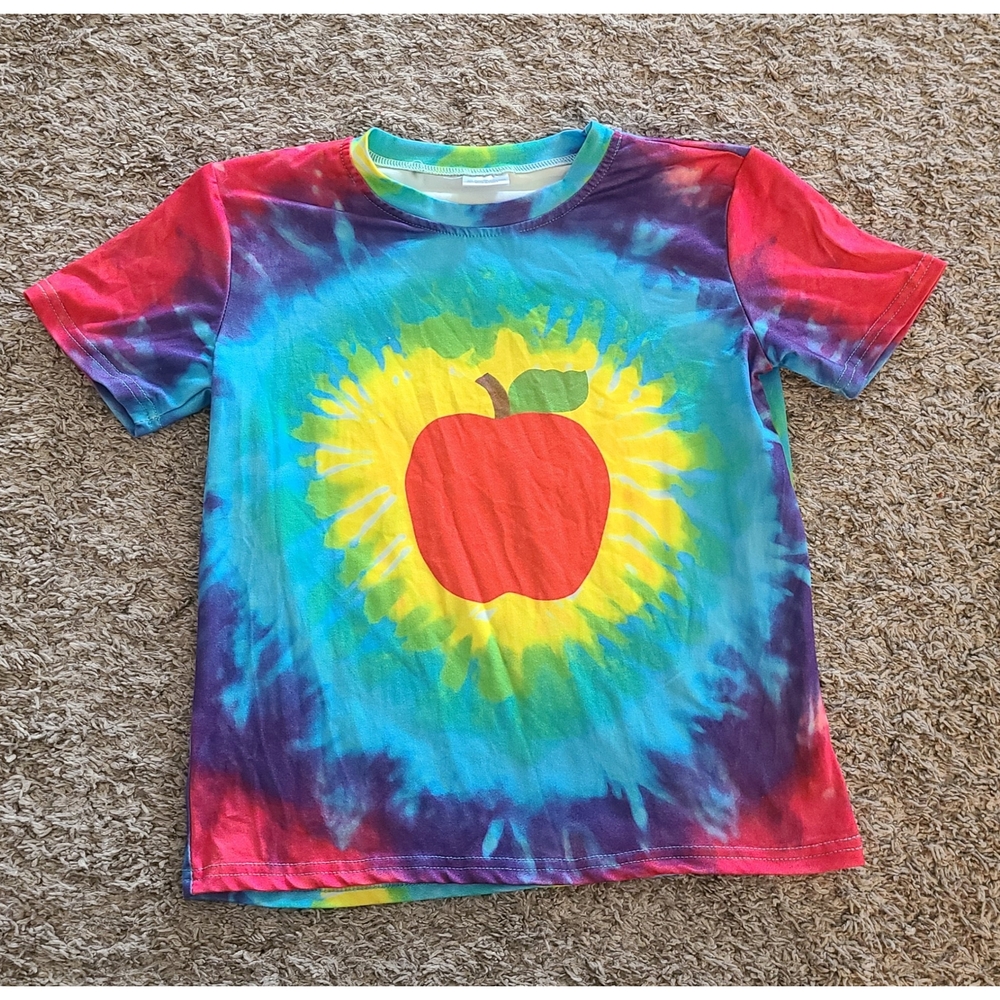 Colorful Tie-Dye Kids Shirt with Apple Design